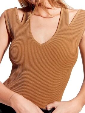 $208 - AS by DF Poesia Shoulder Cutout Rib Top in Clay Size M and L